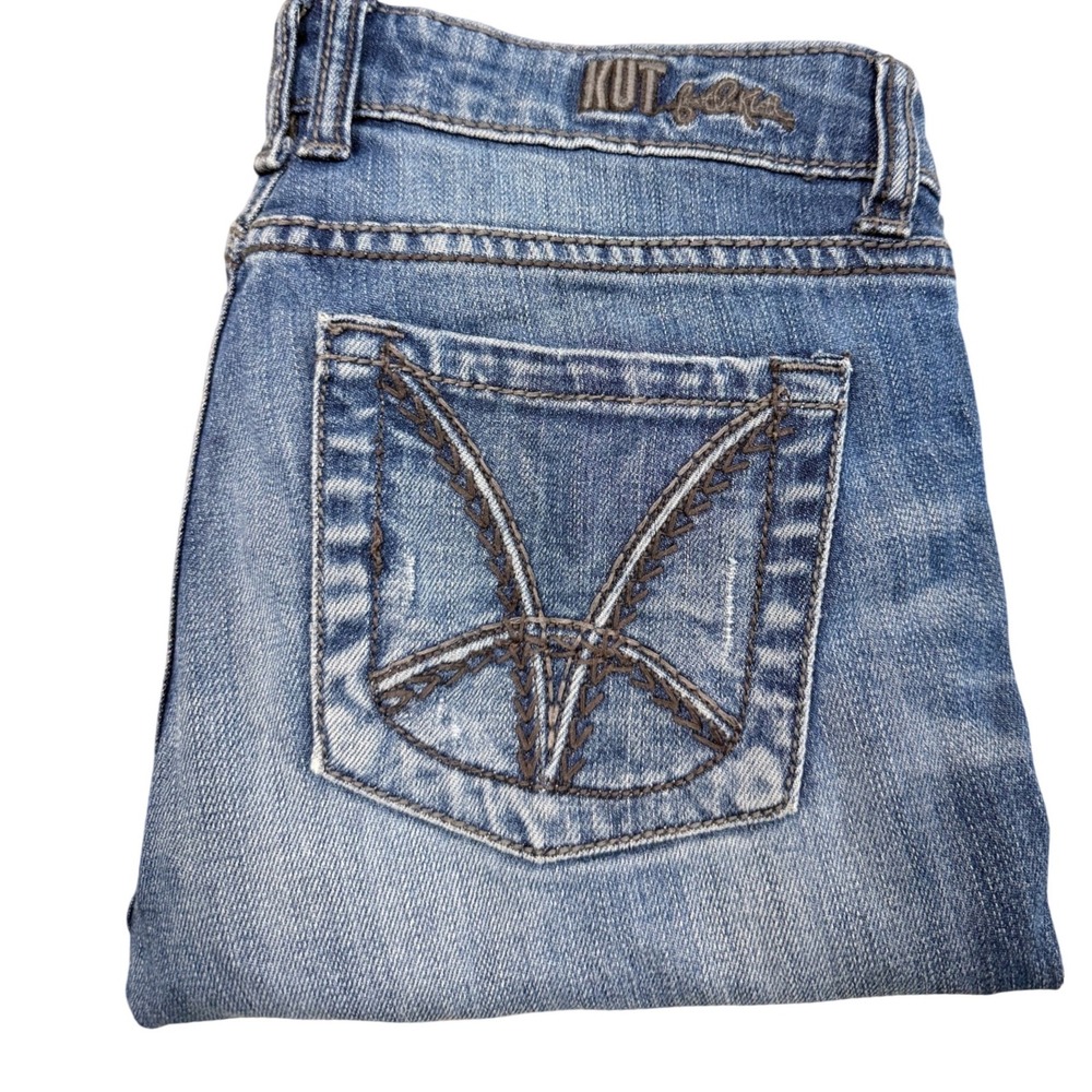 Kut from the Kloth Womens Straight Leg Jeans Blue Medium Wash Embroidered Size 4